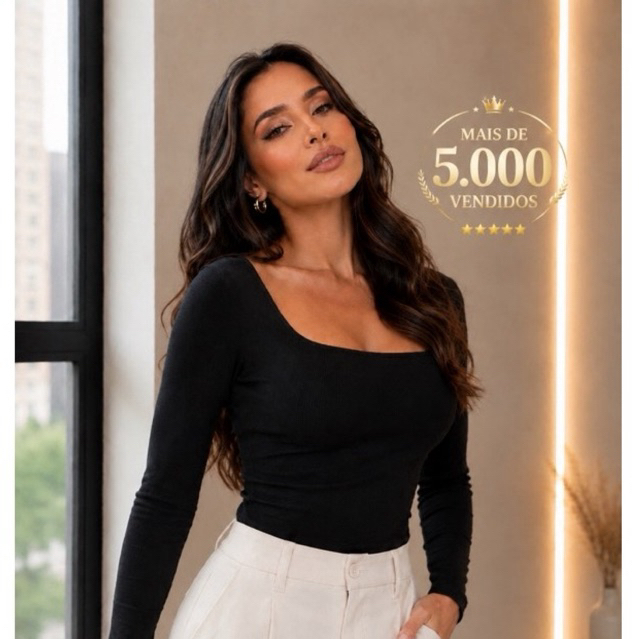 Body Feminino Gola Quadrada Manga Longa Suplex Primavera Casual Tendência