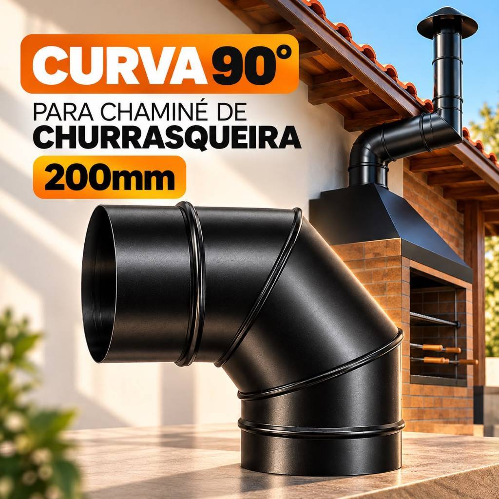 Curva 90° De Chaminé Duto 200mm Preto Curva Para Chaminé