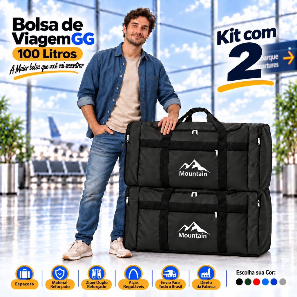 Kit 2 Bolsas De Viagem EGG 100 Litros Unissex Casal Resistente Dobrável Mala Praia Sacola De Viagem GG Grande Gigante