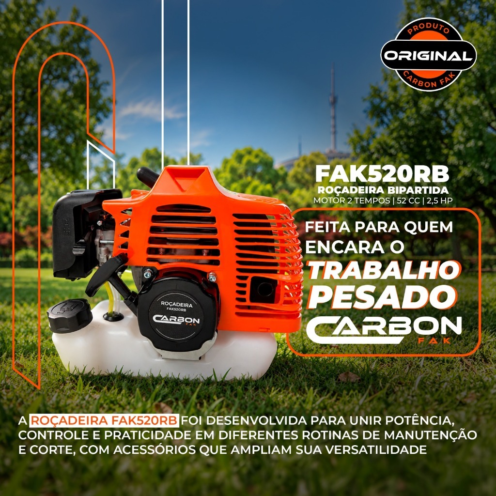 Roçadeira a Gasolina 52cc 2,5CV com Discos de Corte 40 e 80 Dentes e Cinto Duplo Carbon Fak — imagem 2 de 2