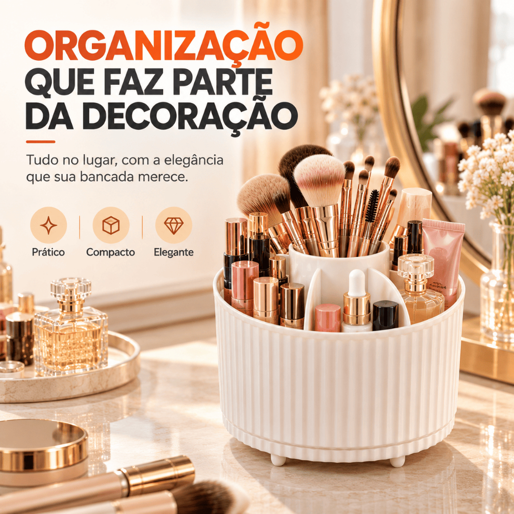 Organizador de Maquiagem Giratório Porta Pincéis Cosméticos para Bancada Penteadeira Banheiro Multiuso