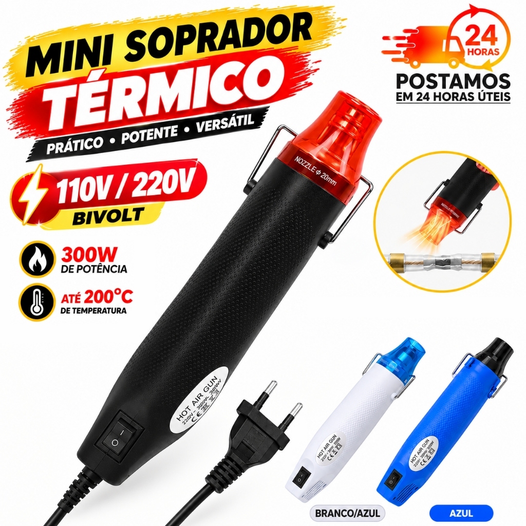Soprador Térmico Portátil 300W 220V/110V Para Artesanato Resina Manutenção de PVC Tubo Termorretrátil e Velas