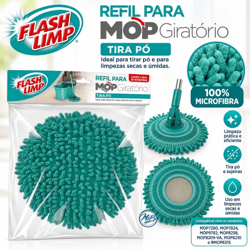Refil para Mop Giratório Tira Pó Flash Limp Reposição para Limpeza de Pisos