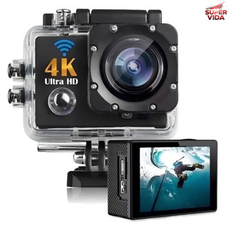 Câmera de Ação 1080P/4K com Wi-Fi Tela Dupla 120/170° Controle por App e Prova d'Água 30m