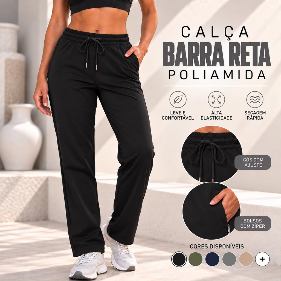 Calça Jogger Feminina Sem Punho Barra com Bolso e Fitas Esportiva Poliamida para uso Academia Casual