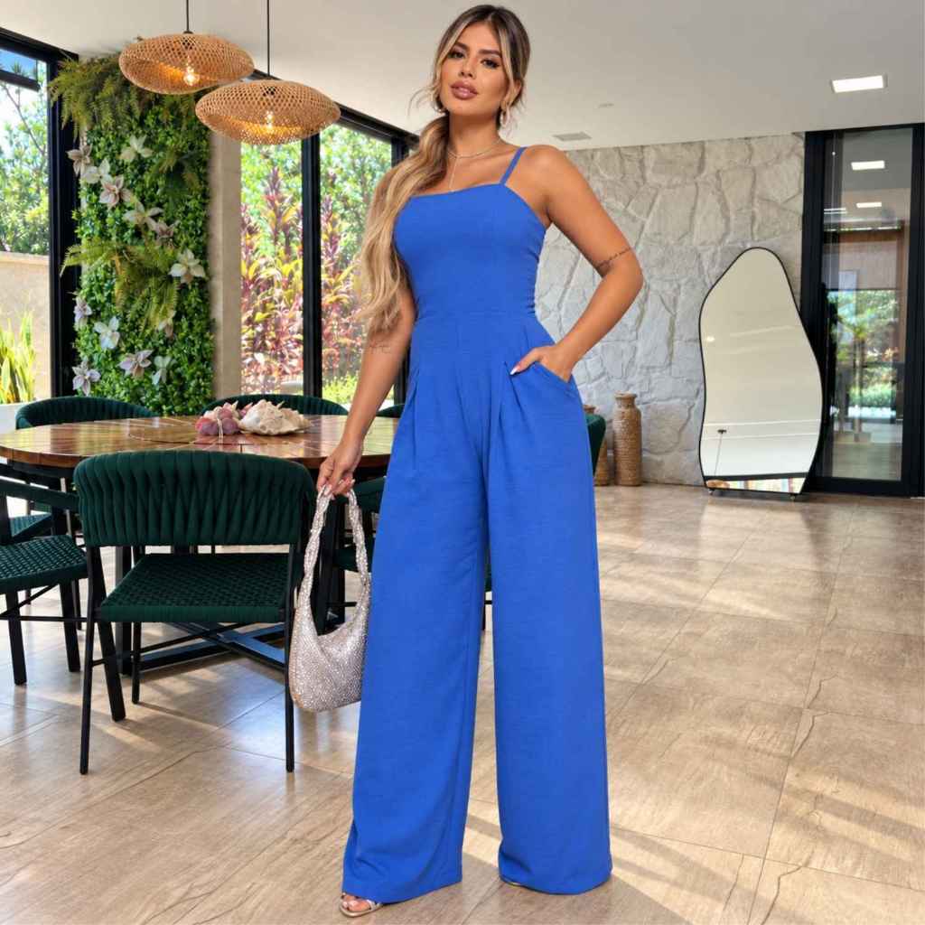 macacão longo elegante feminino chique e elegante tecido leve soltinho P ao XG
