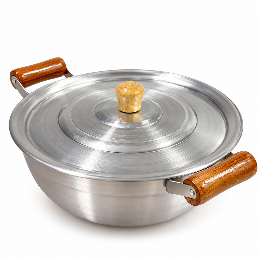 Panela Wok Caipira Alumínio Nº 26 3,6 Litros Com Tampa Alça de Madeira