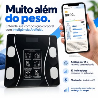 Balança Digital Medidora Corporal Bioimpedância até 180kg Imc Bluetooth Corporal Aparelho Alta Capacidade aplicativo App