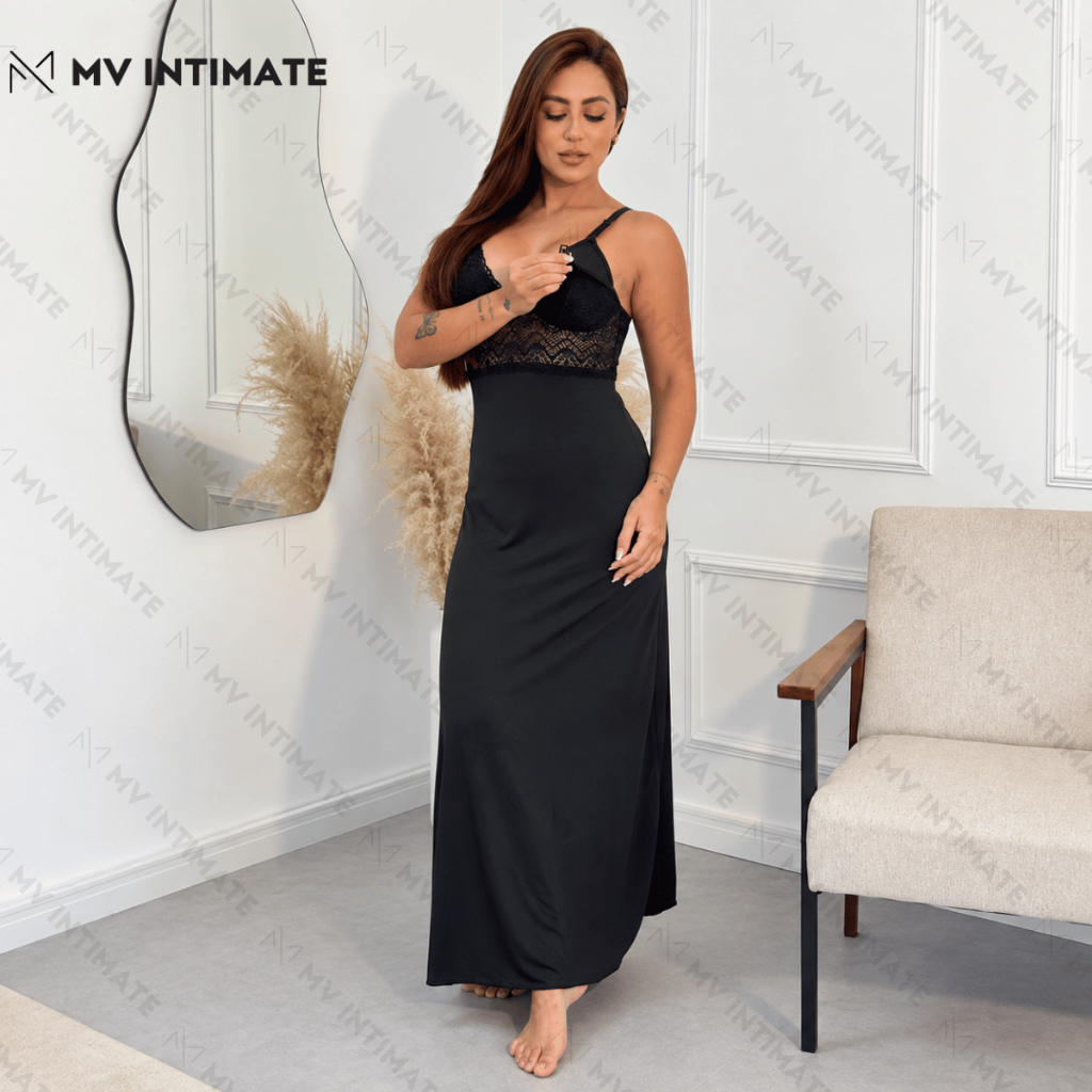 Camisola Longa AMAMENTAÇÃO Luxo com Renda em Microfibra 350