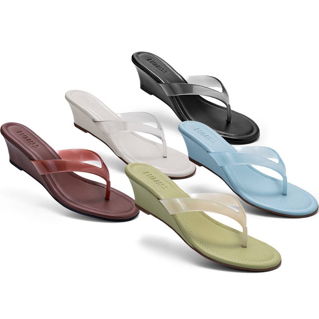 Tamanco de Dedo Feminino Lumiss Anabela Jelly Tira Transparente Salto Baixo Confortável Bico Redondo