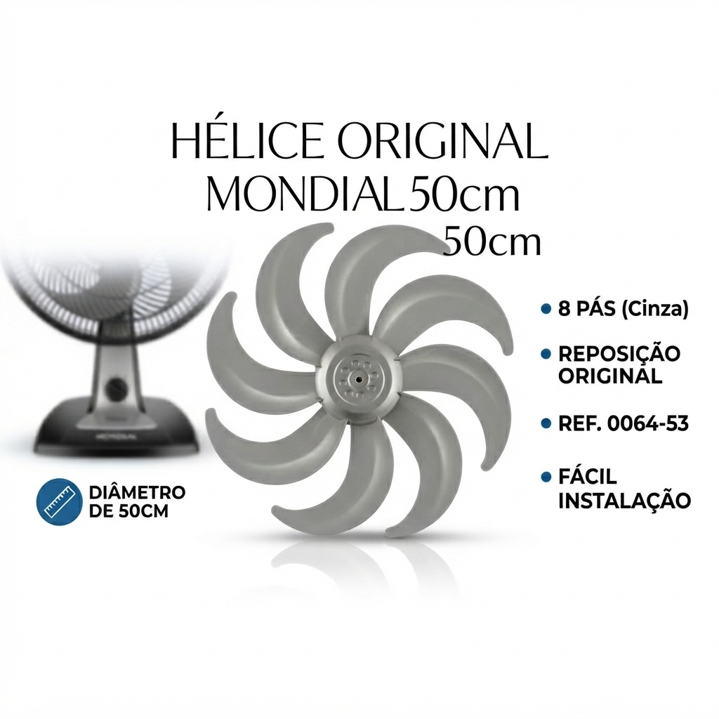 Hélice Para Ventilador De Mesa Mondial 50cm 8 Pás Cinza Plástico Reposição