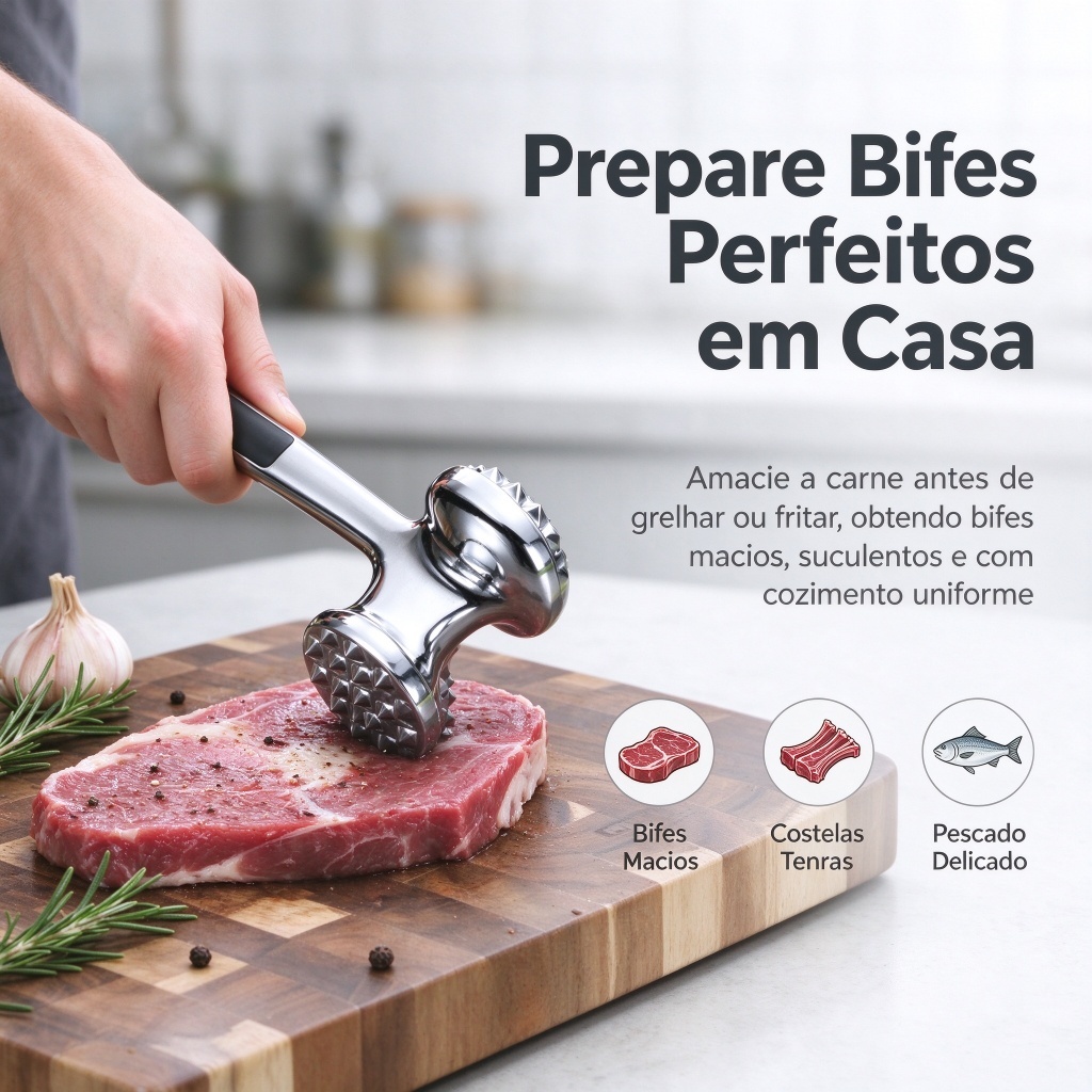 Martelo Batedor Para Carne Zinco Duas Faces Gourmet 