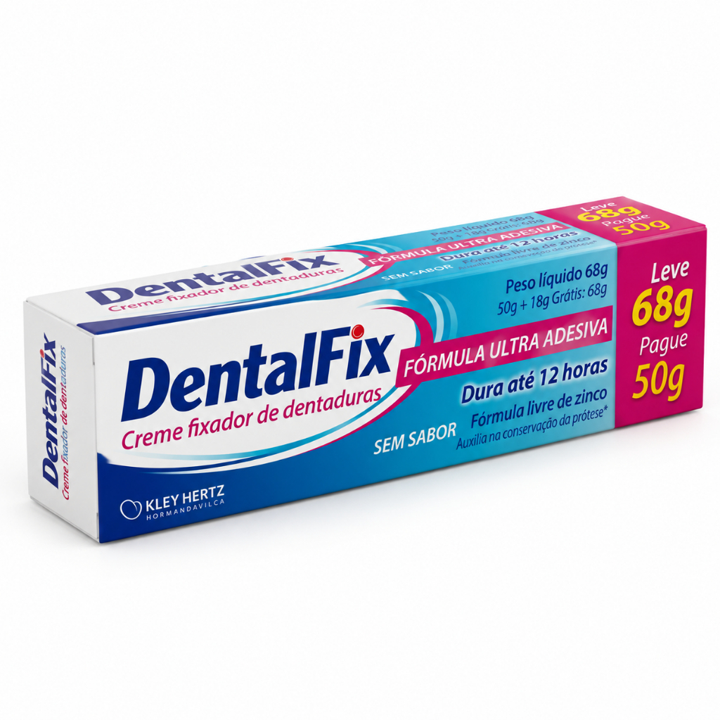 KIT DENTALFIX SEM SABOR 68GRAMAS KLEY HERTZ CREME ADESIVO PARA DENTADURA 