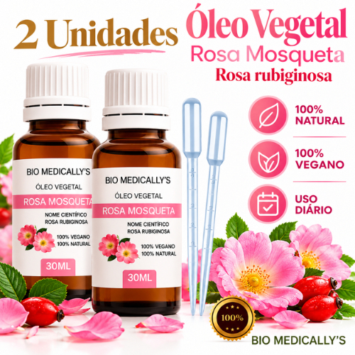 2.UNI Óleo Vegetal Rosa Mosqueta Rubiginosa 2X30ML + Pipeta Dosadora (4PEÇAS)