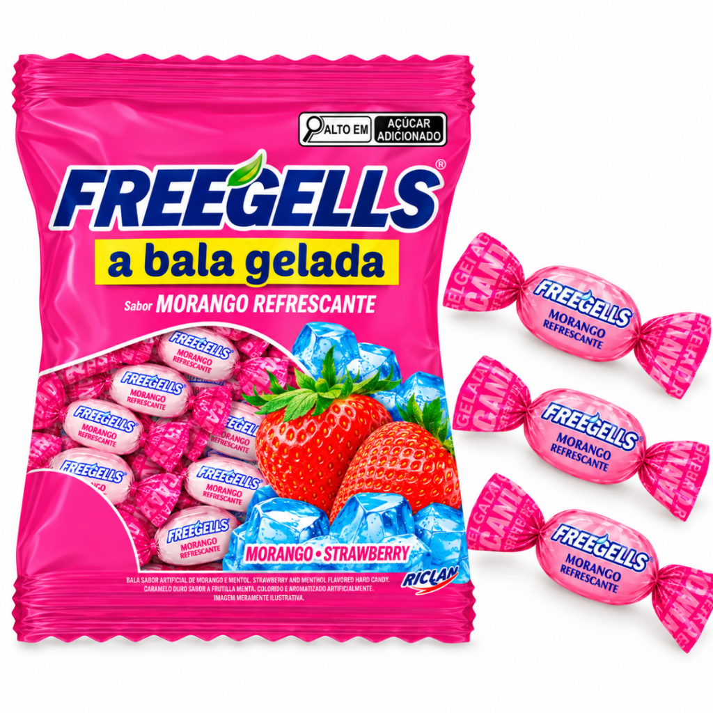 Bala Dura Freegells Morango Refrescante 475g Riclan · foto 2