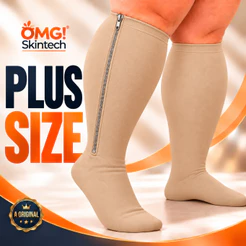 PAR de Meias Compressão PLUS SIZE ( 20-30mmHg ) Super Confort com ZÍPER Ideal para Varizes Inchaço e Trombose