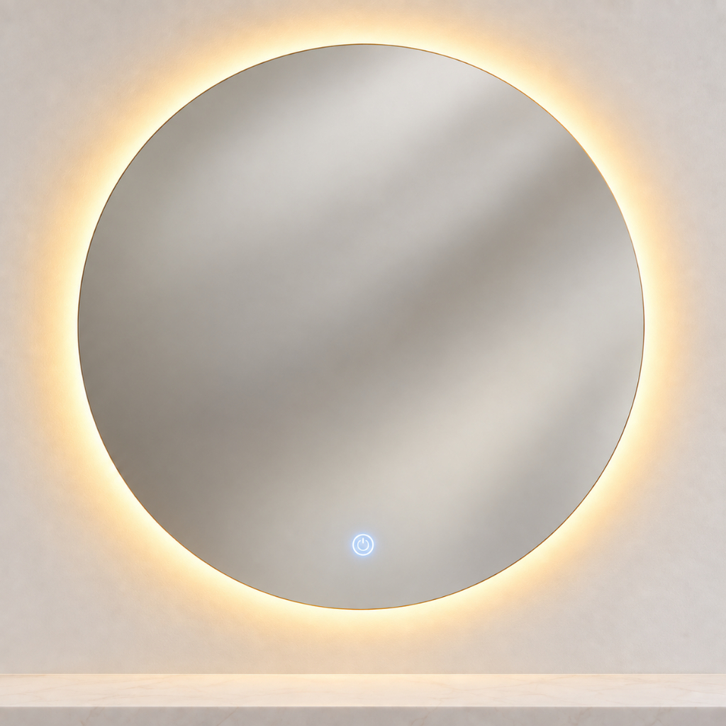 Espelho LED Redondo para Banheiro 50x50 60x60 Bivolt Luz Quente ou Fria com Opção Touch