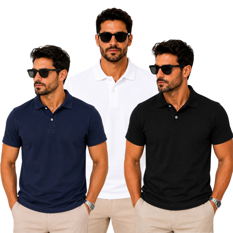 Kit 3 Camisa Polo Masculina blusa preta branca azul algodão Piquet  Para Uniforme Empresarial