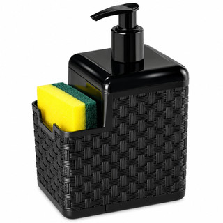 Dispenser Porta Detergente com Dosador e Suporte para Esponja Rattan Preto Arqplast