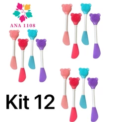 KIT 12 pincéis de silicone em formato de urso para aplicação de máscaras faciais e esfoliação