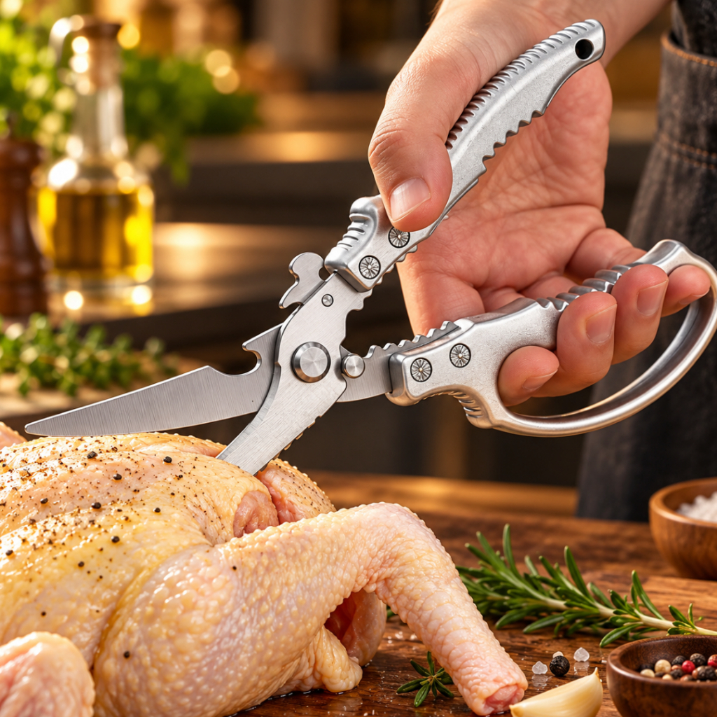 Tesoura de Cozinha Multifuncional Inox para Frango Carne Peixe Legumes Verduras com Abridor