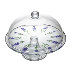Prato para Bolo com Pé e Tampa Lavanda Hand Painting 30cm Cristal - Lyor