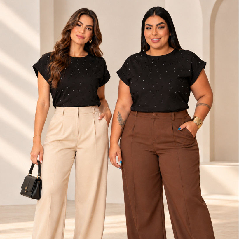 T shirt Blusa Feminina Manga Japonesa Slim e Plus size  100% Algodão com Strass Pedraria