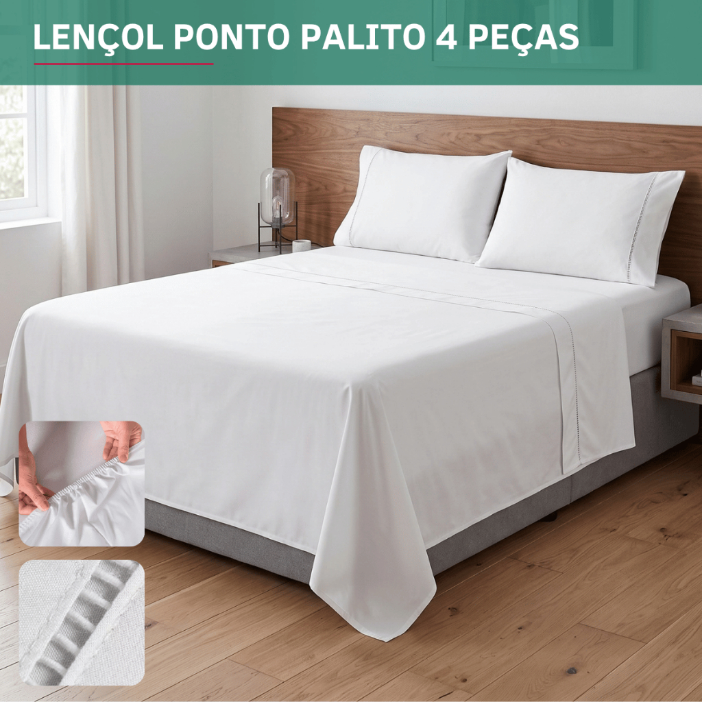 Jogo de Cama Percal 400 Fios Solteiro Casal Queen King Ponto Palito Antialérgico 3 e 4 Peças Luxo
