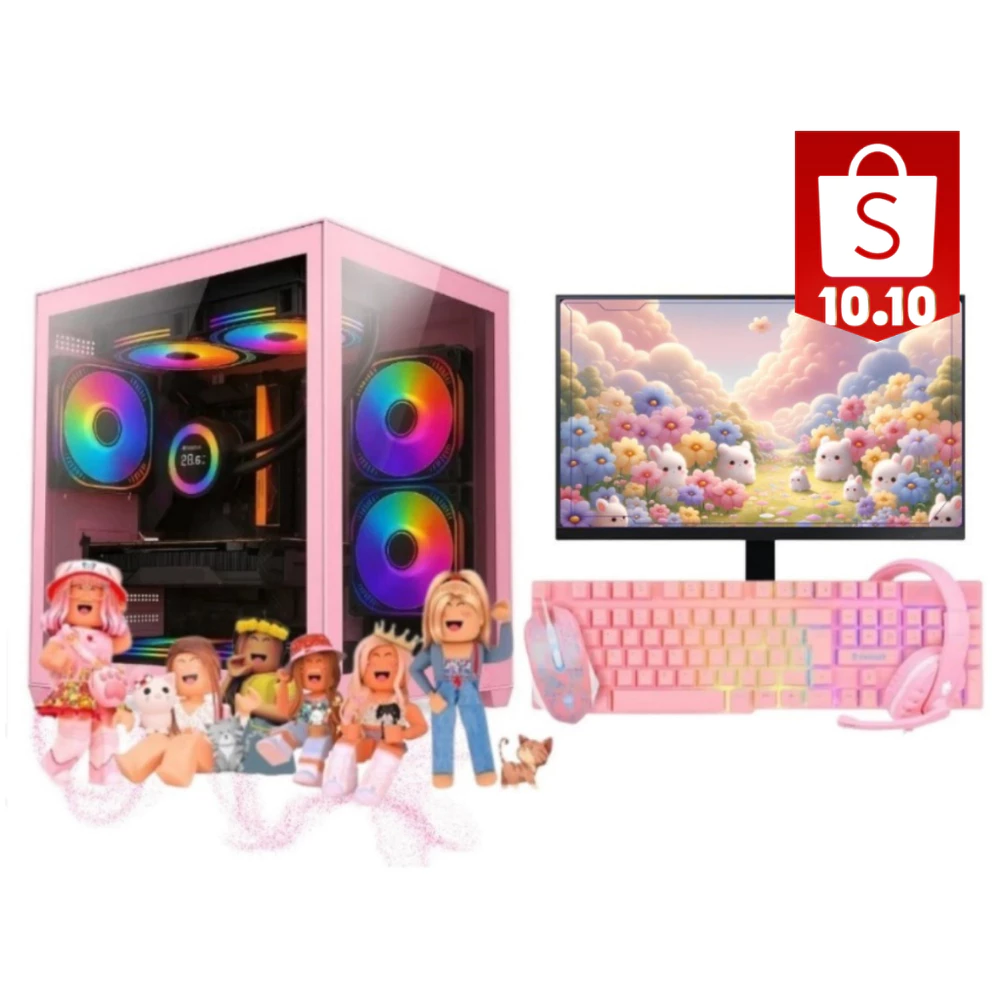 Computador Gamer Dias das Crianças Completo Rosa Teclado Mouse Headset Estudos Jogos