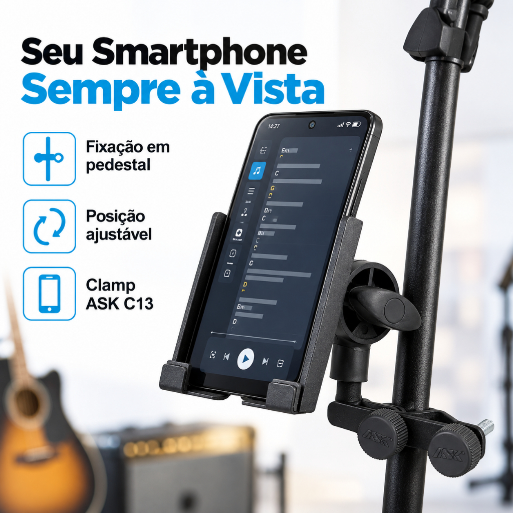 Suporte Clamp Ask C13 Para Pedestal Tripé Microfone Apoio De Celular Smartphone