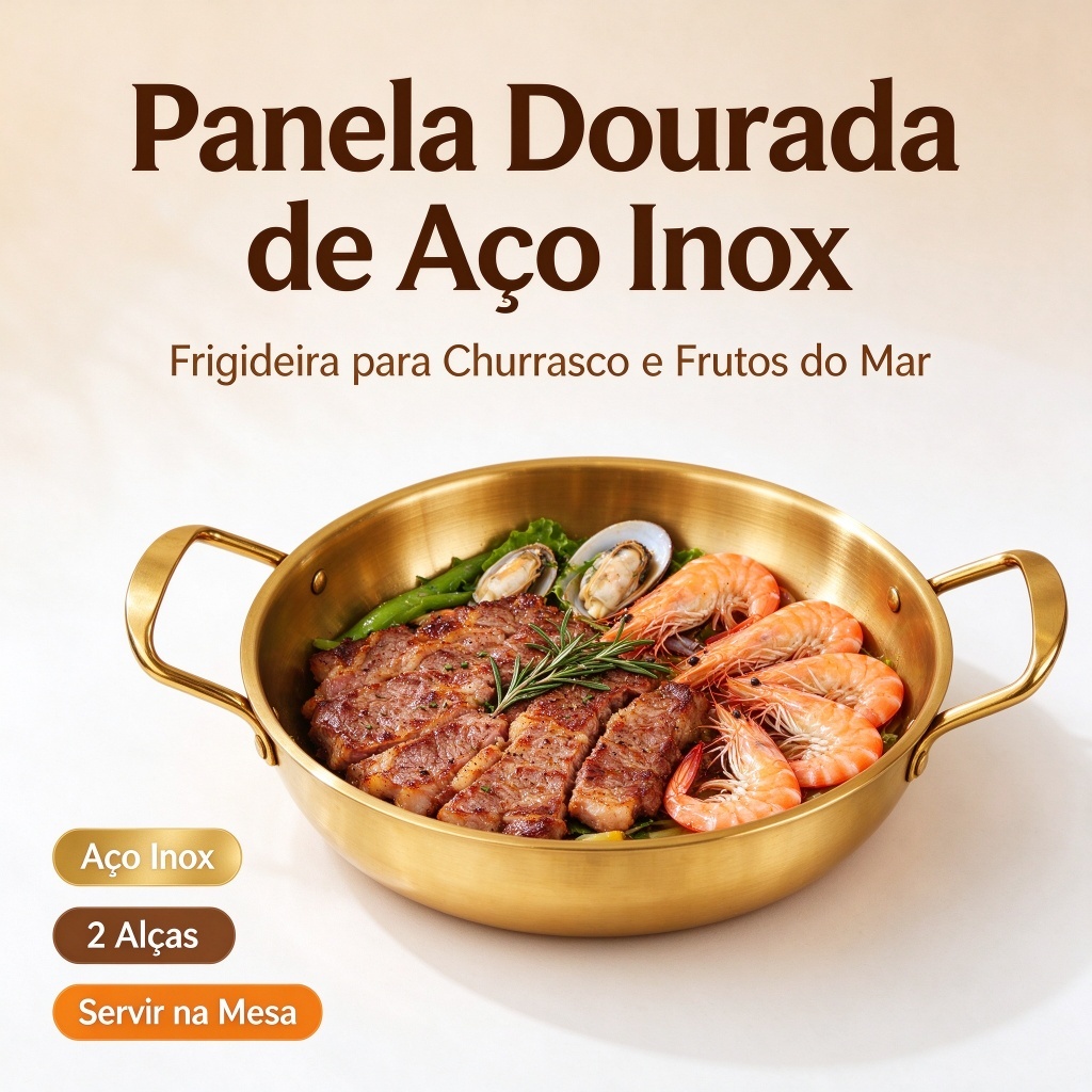 Panela Dourada em Aço Inox com Alças Duplas – 3 Tamanhos (Vendidas Separadamente)