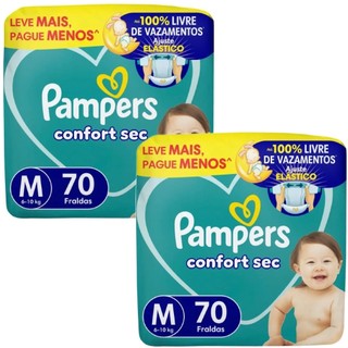 Kit 2 Pacotes Fralda Pampers Confort Sec M 70 unidades cada