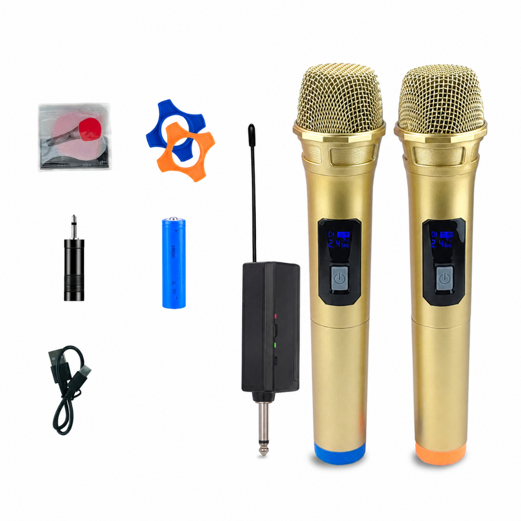 Microfone Sem Fio Duplo 2.4GHz Dinâmico Profissional Karaokê, Plug & Play para Festa Live Reunião, Sem Baterias Inclusas
