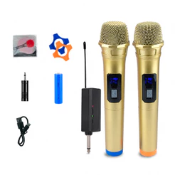 Microfone Sem Fio Duplo 2.4GHz Dinâmico Profissional Karaokê, Plug & Play para Festa Live Reunião, Sem Baterias Inclusas