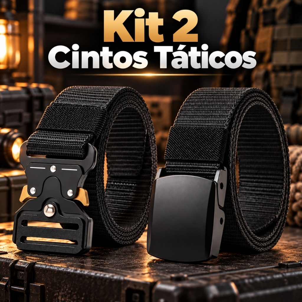 Kit 2 Cintos Unissex Táticos de Nylon 120cm Fivela Automática e Engate Rápido Ajustável para Jeans Trabalho e Esporte