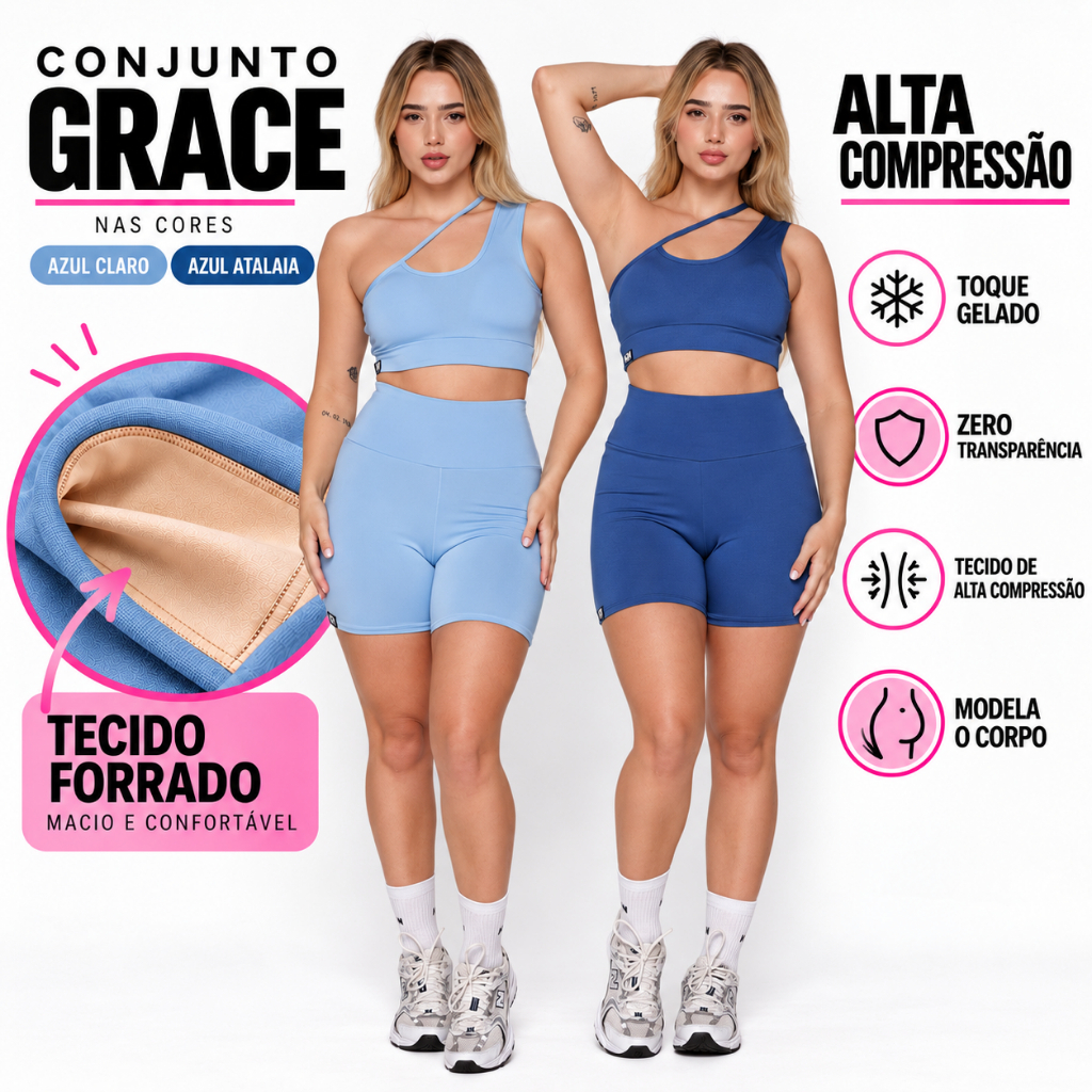 Conjunto Academia Fitness Feminino Cós Alto Forro Duplo Zero Transparência Grace AQN SPORT