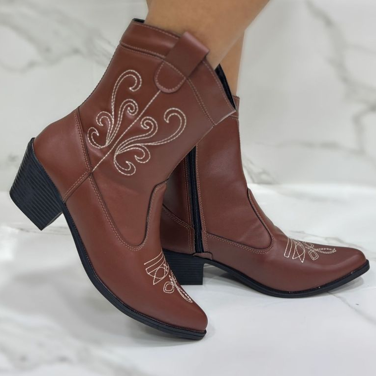 Bota Feminina Cano Curto Estilo Boho Country Casual Confort