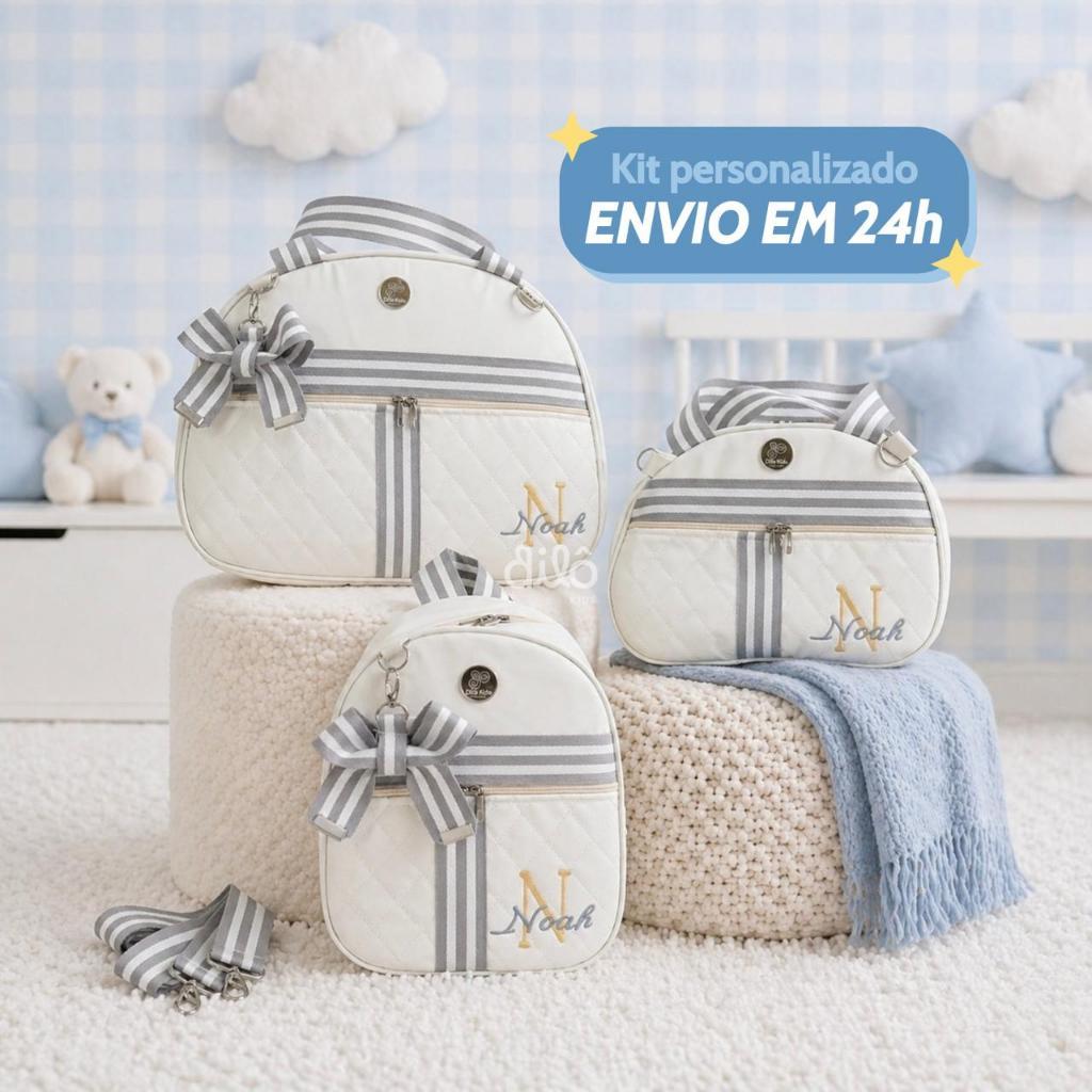 Bolsa maternidade personalizada de luxo 3 peças. de bebê com inicial e nome. Dilô Kids