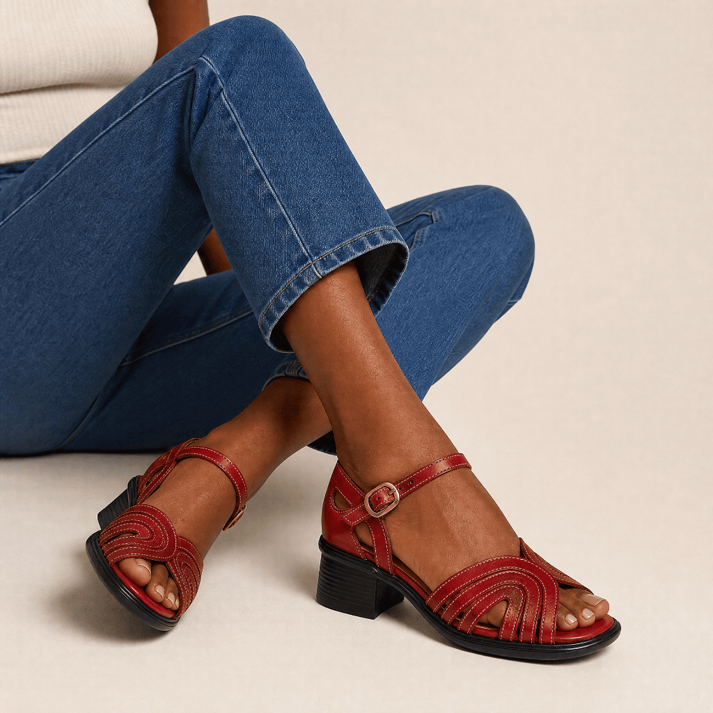 Sandália Feminina Couro Legítimo Casual Moda Confortável Ajustável Para Dia A Dia - Salto 4,5cm