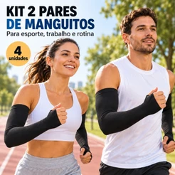 Kit 2 Pares Manguito para Braço Preto com Furo no Polegar Unissex Moto Bike Corrida e Trabalho