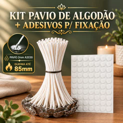 Kit Pavio Parafinado + Adesivos p/ Vela Autocolante Dupla Face 1cm l Pavio 2mm A2030 São Vitor