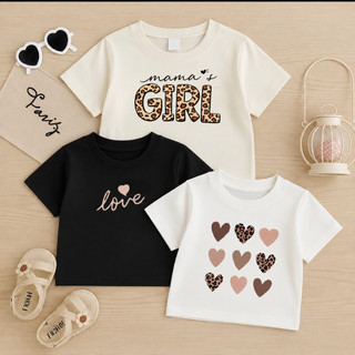 Kit 3 Camisetas Infantis Femininas Love Corações 100% Algodão Manga Curta
