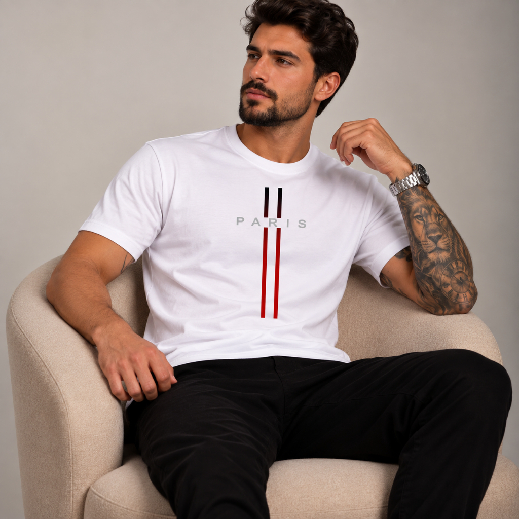 Camiseta Masculina Paris Streetwear Algodão Moda Urbana Blusa Casual Premium Confortável Tendência 2026