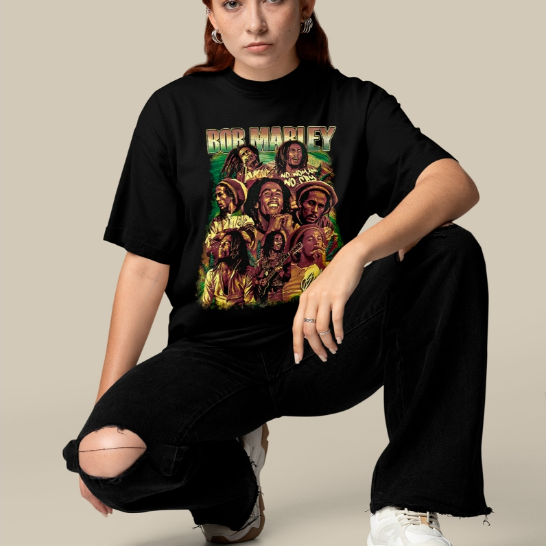 Camiseta Oversized Bob Marley Estampada Streetwear Masculina Moda Urbana Casual Confortável Estilo Despojado Unissex