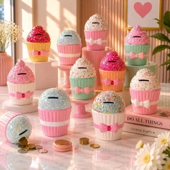 Cofrinho Cupcake de Cerâmica Decorativo Infantil Modelos Sortidos Coloridos 14cm