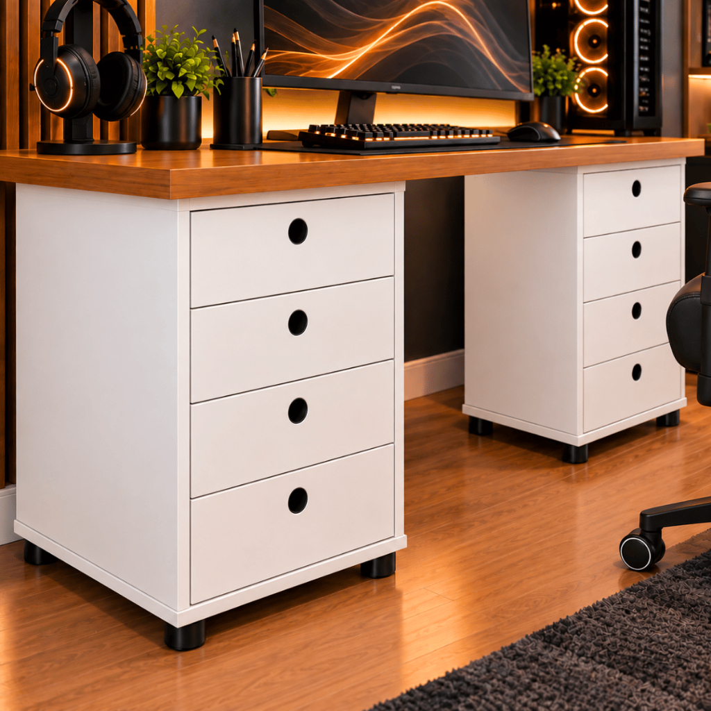 Kit 2 Gaveteiros 4 Gavetas para Escritório Home Office Mesa Gamer Organizador Multiuso Moderno