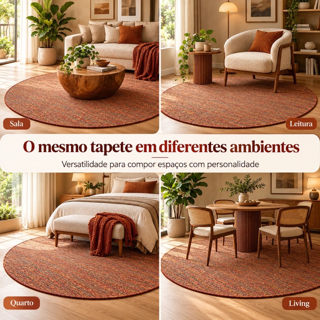 Tapete Sisal Redondo 200x200 Sala Moderna Elegante Antiderrapante Grande Resistente Clean Sofisticado Durável