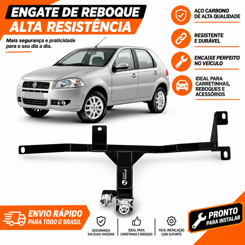 Engate Reboque Fiat Palio Econ/Fire/Elx (EXCETO SPORTING) 2004 a 2019 500kg Homologado Inmetro Reforçado
