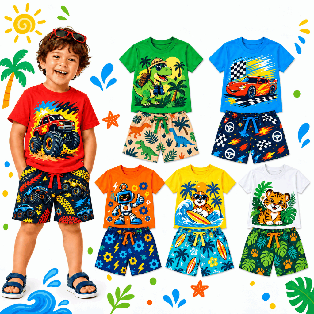 Kit Sortido 2 ou 6 Peças De Roupa Infantil Menino VERÃO Conjuntos Infantil Bebê Masculino Verão Manga Curta e Shorts