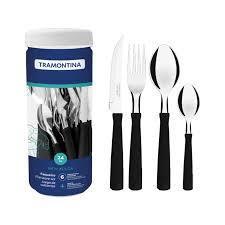 Faqueiro Tramontina New Kolor 24 Peças Preto Aço Inox no Pote